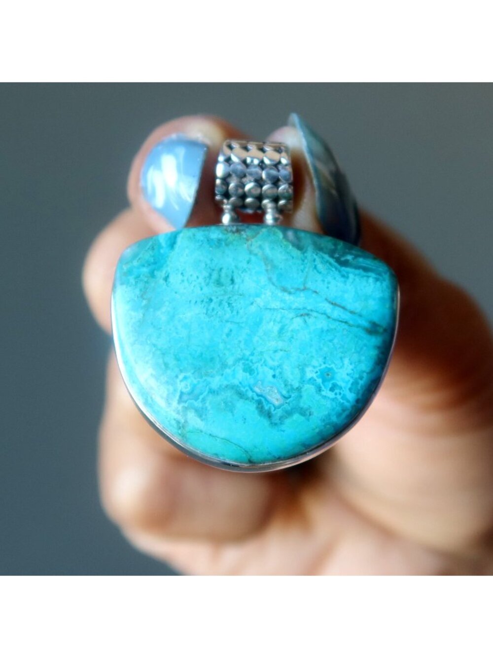 Chrysocolla Pendant Jungle Love Gem Sterling Silver Big Blue-Green Crystal Charm
